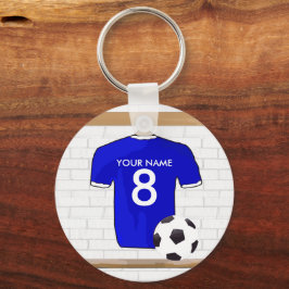 Personlig Blue White Football Ocer Jersey Nyckelring