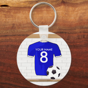 Personlig Blue White Football Ocer Jersey Nyckelring
