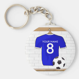 Personlig Blue White Football Ocer Jersey Nyckelring