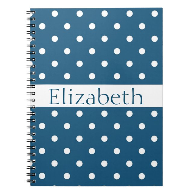 Personlig Blue & White Polka dots Mönster Anteckningsbok Med Spiral (Framsidan)