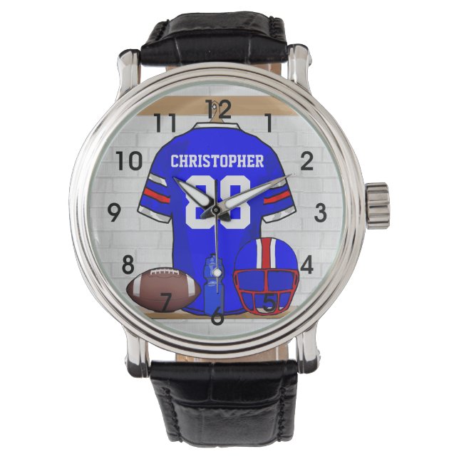Personlig Blue White Red Football Jersey Armbandsur (Framsida)
