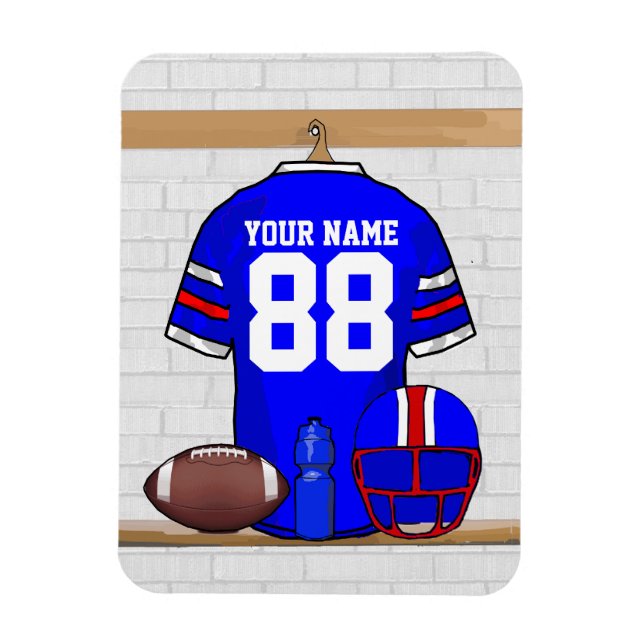 Personlig Blue White Red Football Jersey Magnet (Vertikal)