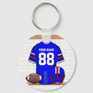 Personlig Blue White Red Football Jersey Nyckelring