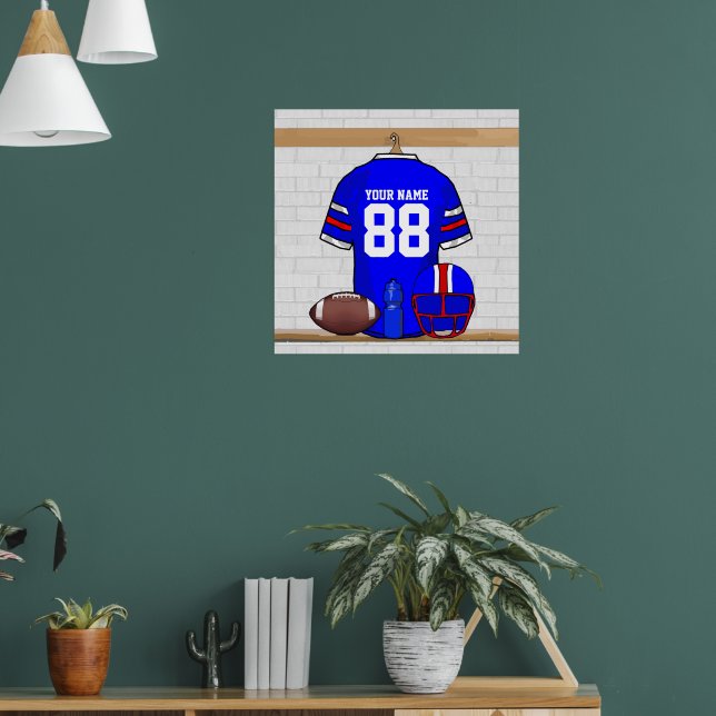 Personlig Blue White Red Football Jersey Poster (Vardagsrum 1)