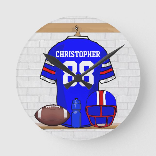 Personlig Blue White Red Football Jersey Rund Klocka (Framsida)