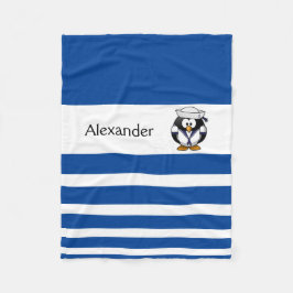 Personlig Blue & White Stripe Penguin Sailor Fleecefilt