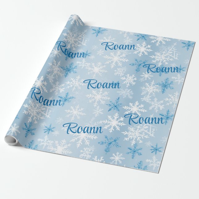 Personlig Blue & White Winter Snowflake Mönster Presentpapper (Utrullad)