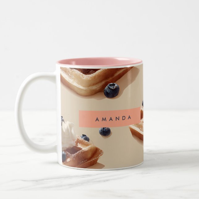 Personlig Blueberry Waffle Dessert Mönster Två-Tonad Mugg (Vänster)