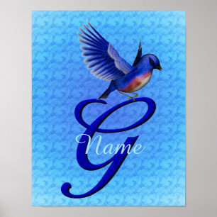 Personlig Bluebird Monogram Bokstav G Poster