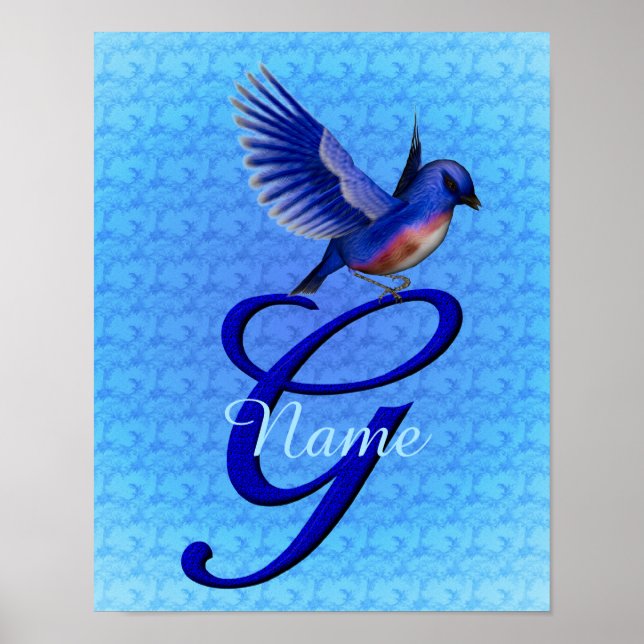Personlig Bluebird Monogram Bokstav G Poster (Framsidan)