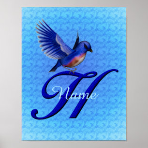 Personlig Bluebird Monogram Bokstav H Poster