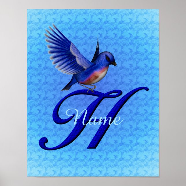 Personlig Bluebird Monogram Bokstav H Poster (Framsidan)