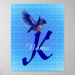Personlig Bluebird Monogram Bokstav K Poster