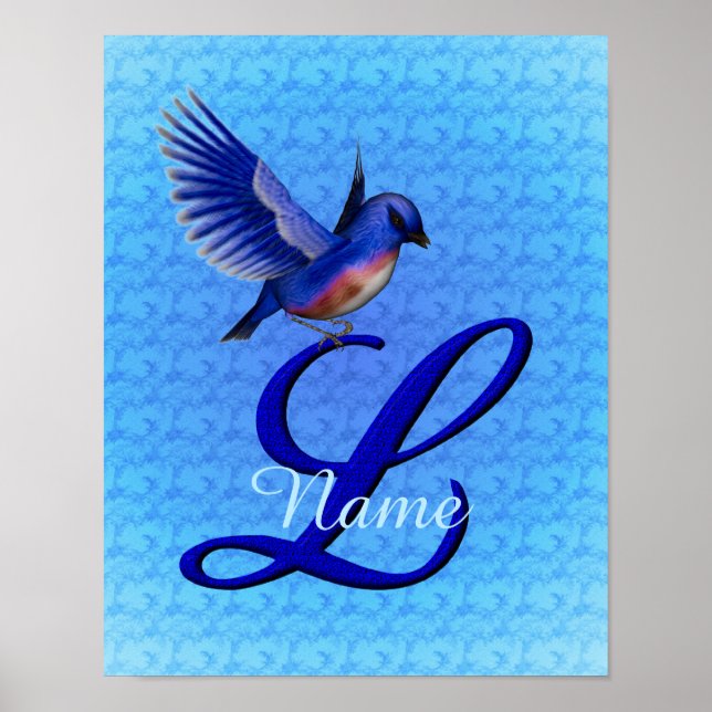 Personlig Bluebird Monogram Bokstav L Poster (Framsidan)