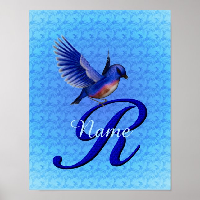 Personlig Bluebird Monogram Bokstav R Poster (Framsidan)