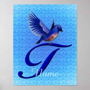 Personlig Bluebird Monogram Bokstav T Poster