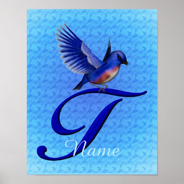 Personlig Bluebird Monogram Bokstav T Poster (Framsidan)