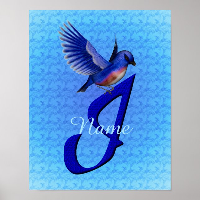 Personlig Bluebird Monogram Initial I Poster (Framsidan)