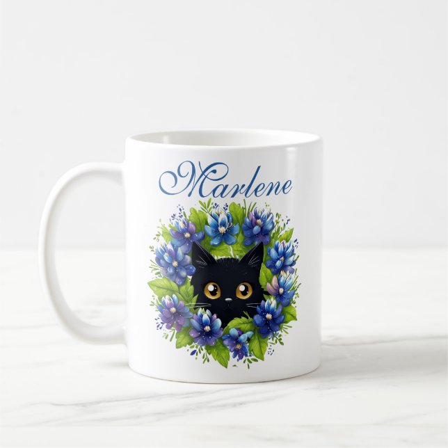Personlig Bluebonnets Cute Cat Texas Flowers Kaffemugg (Vänster)