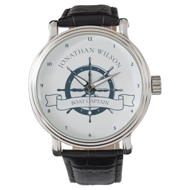 Personlig Boat Kapten Vintage Nautical Wheel Armbandsur (Framsida)