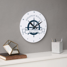 Personlig Boat Kapten Vintage Nautical Wheel Stor Klocka