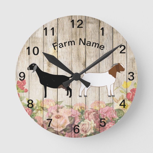 Personlig Boer och Nubian Goat Farm Round Clock Rund Klocka (Framsida)