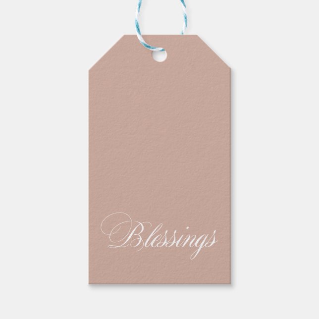 Personlig Boho Beige White Blessings Gift-Märkre Presentetikett (Framsidan)