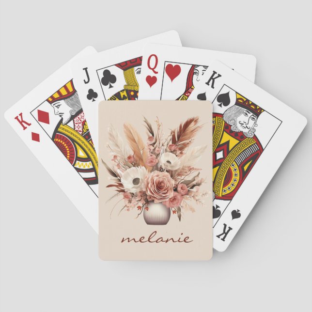 Personlig boho blomkrukskonst i beige  casinokort (Baksidan)