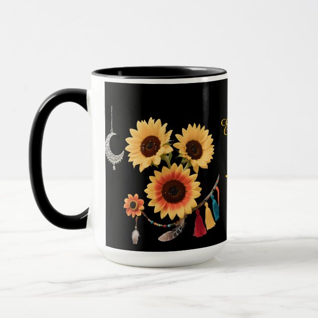 Personlig Boho Blommigt Solrosolkaffe Mugg (Vänster)