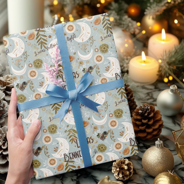 Personlig Boho Celestial Mån & Stjärnmönster Presentpapper (Skapare uppladdad)