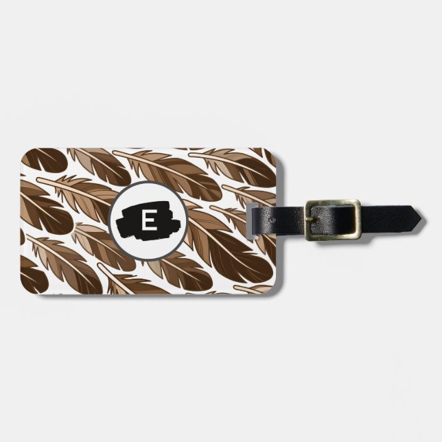 Personlig Boho Feather Monogram Luggage Tag Bagagebricka (Horisontell Framsida)