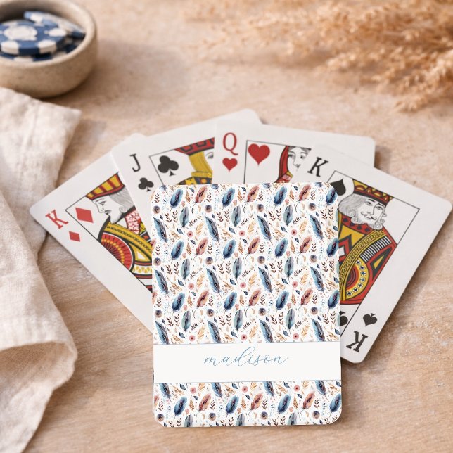 Personlig Boho Fjäder Blomma Casinokort (Skapare uppladdad)