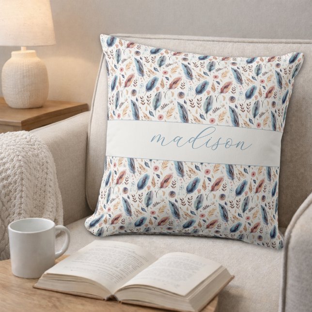 Personlig Boho Fjäder Blomma Kudde (Skapare uppladdad)