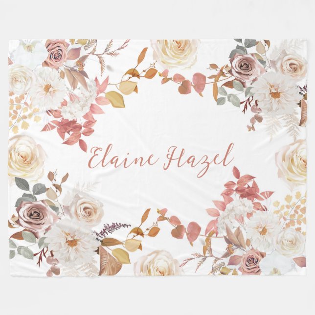 Personlig Boho Flowers på Fleece Blanket (Framsidan (Horisontell))