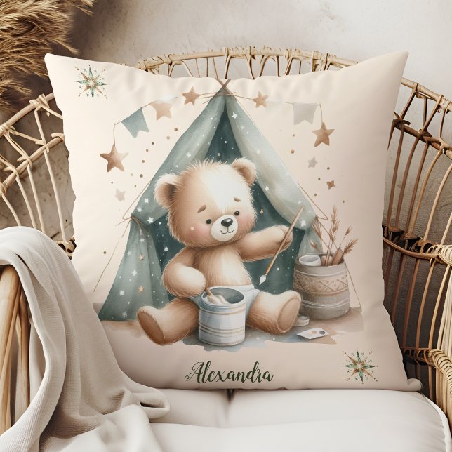 Personlig Boho Grönt Nalle Kudde (Skapare uppladdad)