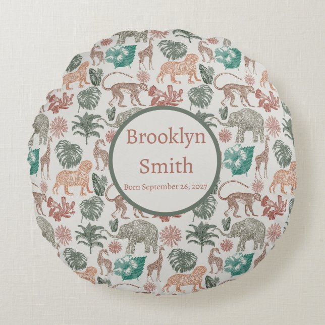 Personlig Boho Jungle Safari Rund Kudde (Framsidan)