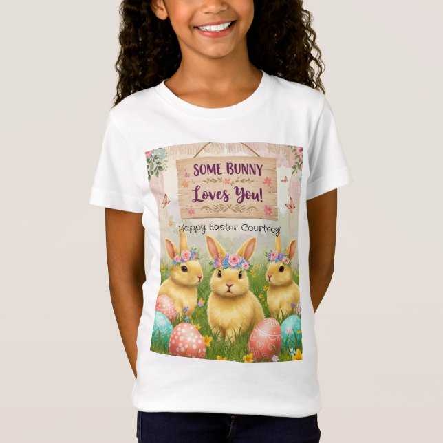Personlig Boho Kanin Påsk för Flickor T Shirt (Framsida)