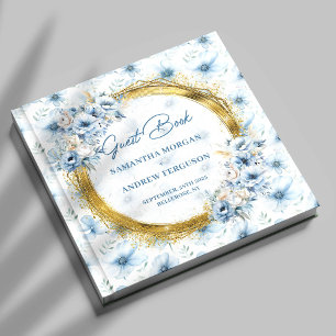 Personlig Boho Light Blue Guld Glitter Bröllop Gästböcker