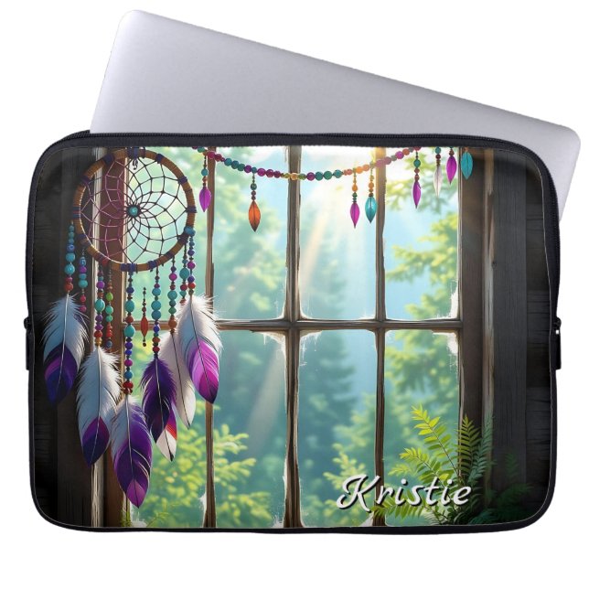 Personlig Boho lila drömfångare i fönster Laptop Fodral (Framsidan)