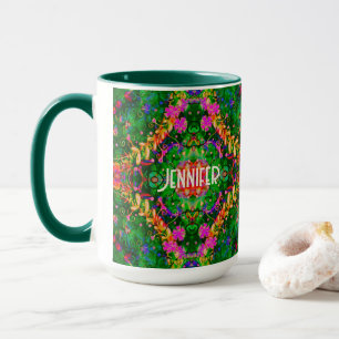Personlig Boho Mönster Grönt Inspirief Mugg