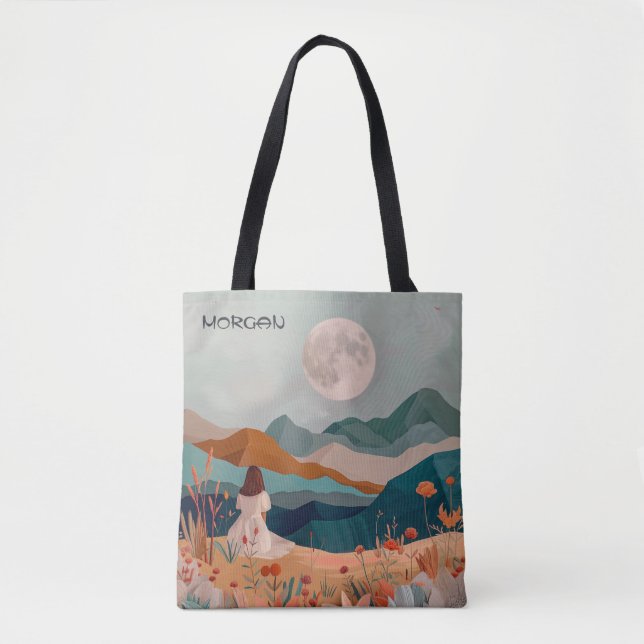 Personlig Boho Moonlit Tote Bag - Anpassat namn Tygkasse (Framsida)
