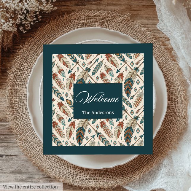 Personlig Boho Napkins Ethnic Feathers & Arrows Pappersservett (Personalized Boho Napkins Ethnic Feathers & Arrows)