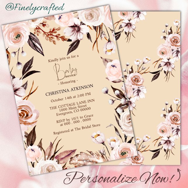 Personlig Boho Nature WildblomBaby Shower Inbjudningar (Skapare uppladdad)