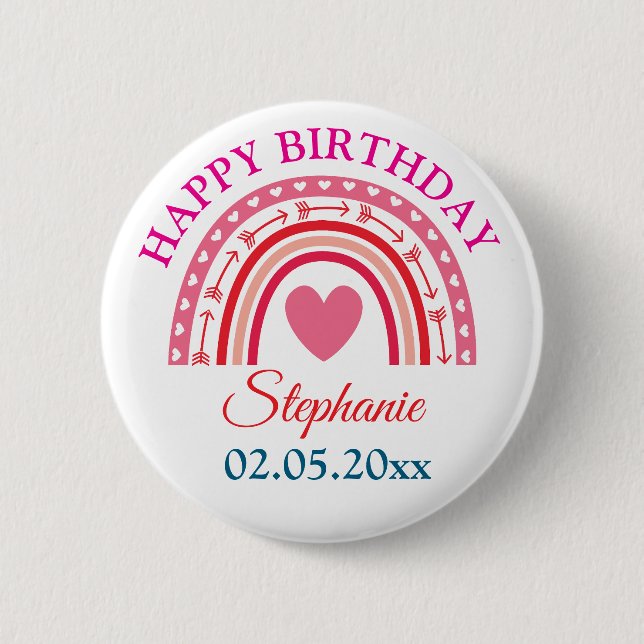 Personlig Boho Rainbow Birthday Knapp (Framsida)