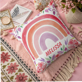 personlig Boho Rainbow med blommor Kudde