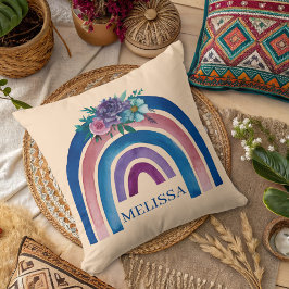 personlig Boho Rainbow med blommor Kudde