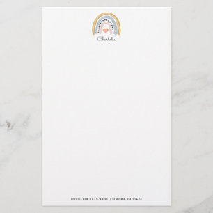 Personlig Boho Rainbow Rosa Heart Barn Brevpapper