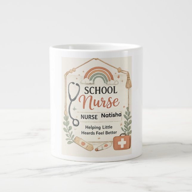 Personlig Boho-regnbåge skolsköterska kontorsdörr Jumbo Mugg (Framsidan)