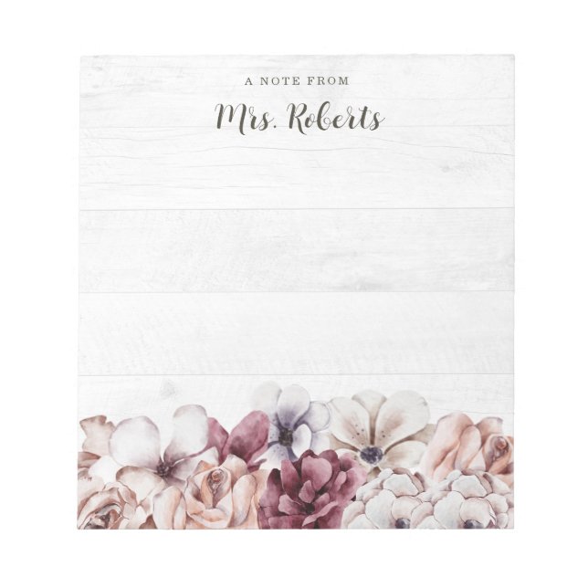 Personlig Boho Rustic Blommigt Lärare Anteckningsblock (Framsida)