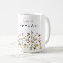 Personlig Boho Vildblommamugg | Anpassad Namnmugg Kaffemugg